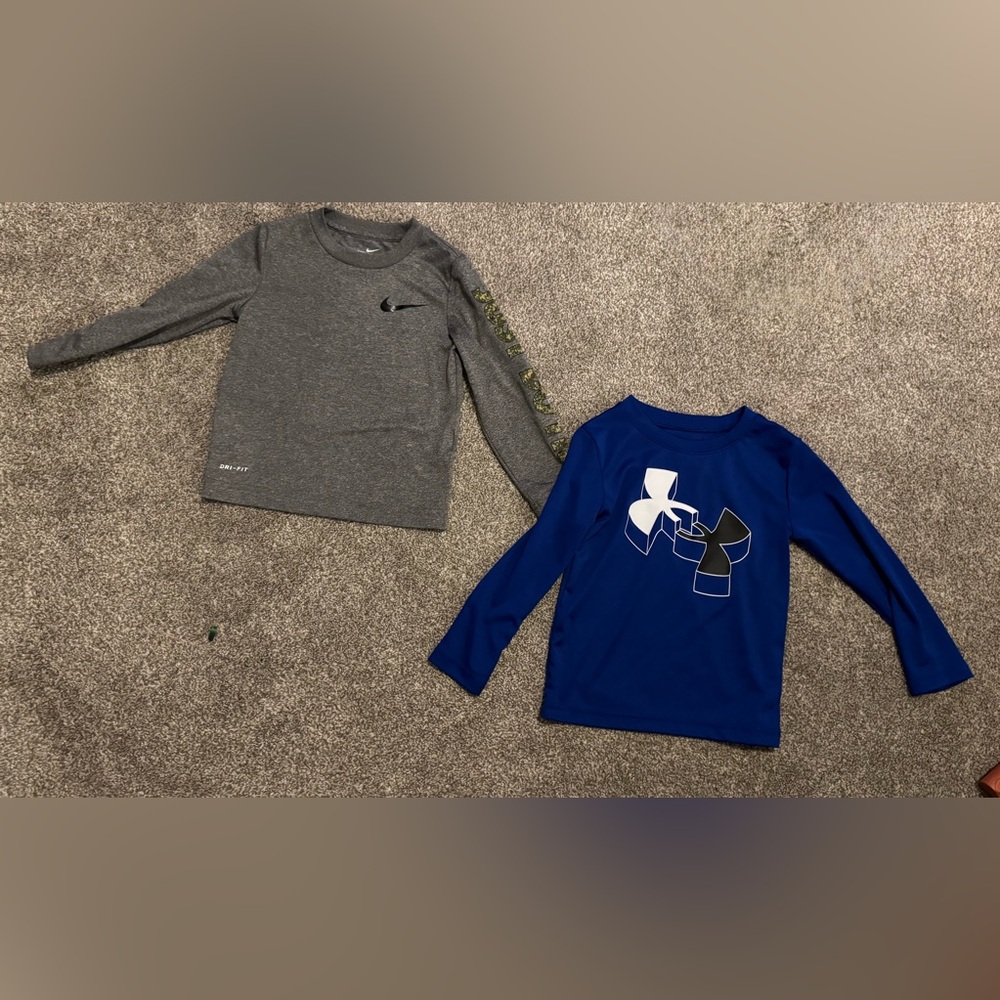 Set of 2 performance long sleeve t shirts Nike Under Armour 3T Gray Royal Blue